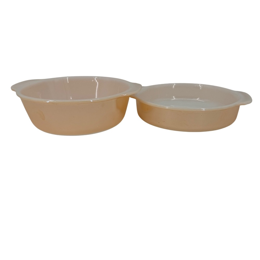 Fire King Peach Luster Casserole Baking Dishes Lot of 2 Orange Iridescent Bakers